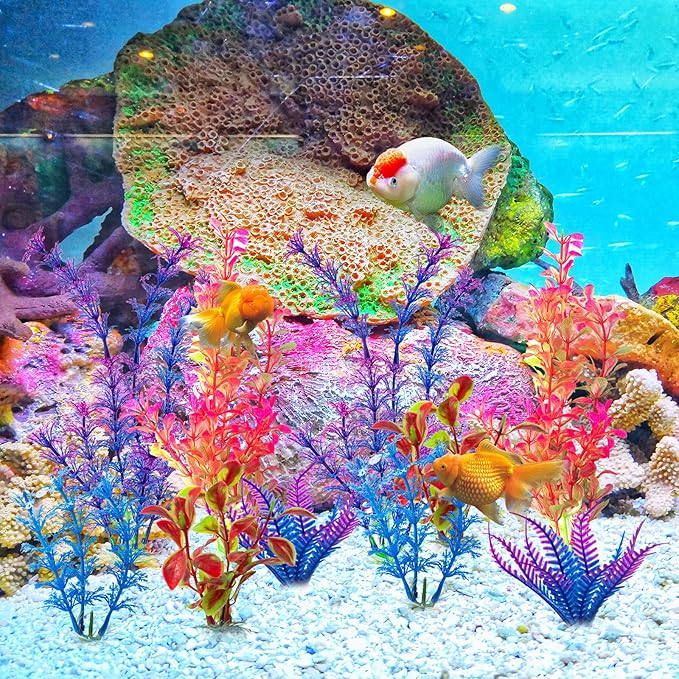 COMSUN 10 Pack Artificial Aquarium Plants, Small Size 4 inch Approximate Height Fish Tank Decorations Home Décor Plastic Blue