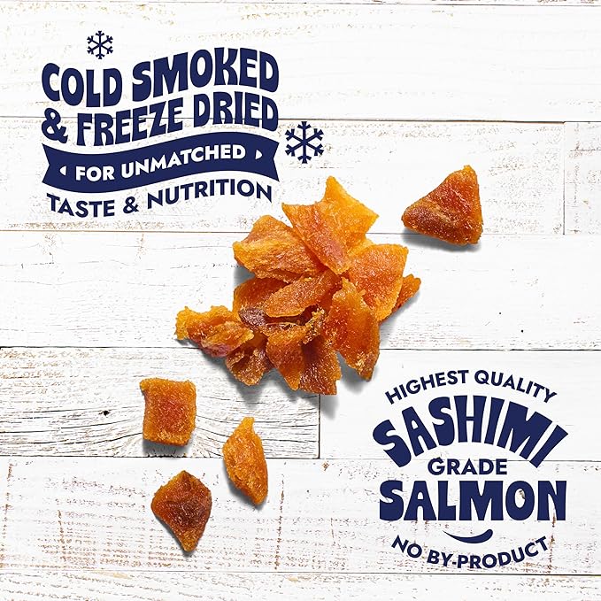 Finfare Freeze Dried Dog Food Toppers, Salmon Crumbles, Protein & Omega-3s, Grain Free Salmon Training Treats and Meal Toppers for Dogs, Crafted in USA, 2oz