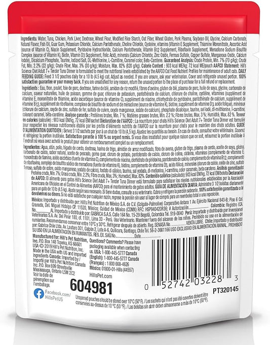 Hill's Science Diet Adult 7+ Cat Food, Tuna Stew, 2.8 oz. Pouches, 24-Pack