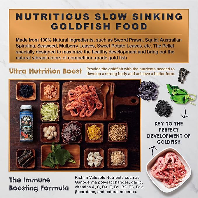 Ultra Fresh Sinking Goldfish Food, Color Enhancing, Balanced Diet, All Natural Ingredients, Clear Water Formula, Slow Sinking Gold Fish Pellets, Goldfish Ultra Color 1.87 oz