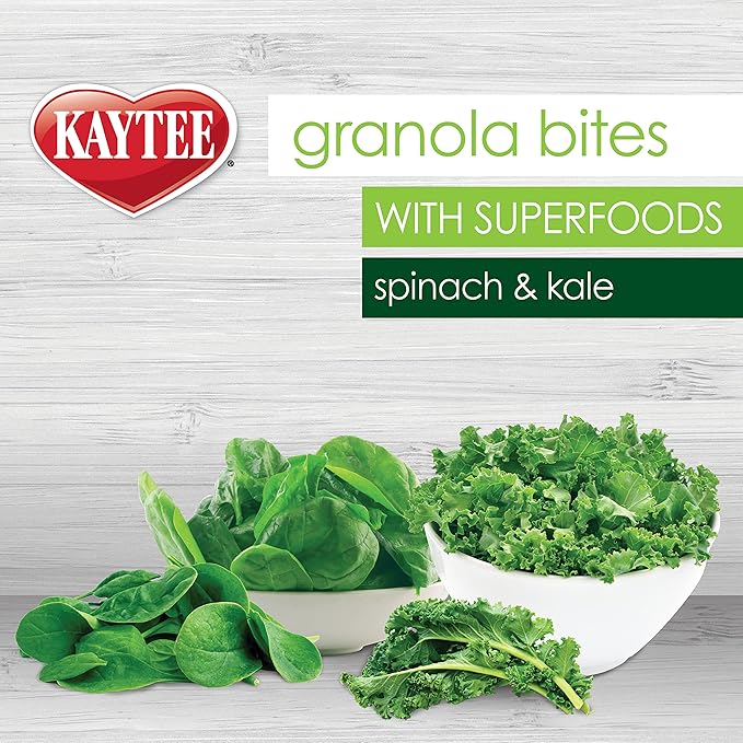 Kaytee Granola Bites with Super Foods Spinach and Kale for Pet Birds, Conure, Cockatiel, Lovebird, Parakeet, Amazon, African Grey, Ecletus, Pionus, Cockatoos and Macaws, 4.50 Ounce (Pack of 6)