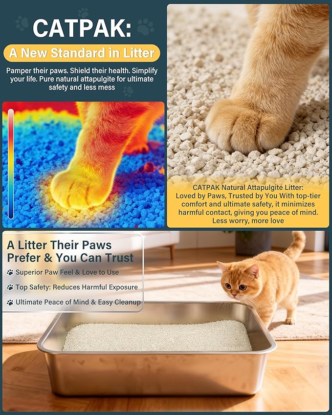 Clumping Cat Litter - 100% Natural Attapulgite Clay, Ultra-Low Dust (0.35%), Lock & Dry Technology for a Fresh Home, Fast Clumping & High Absorbency, Eco-Friendly, 11lbs (5kg)
