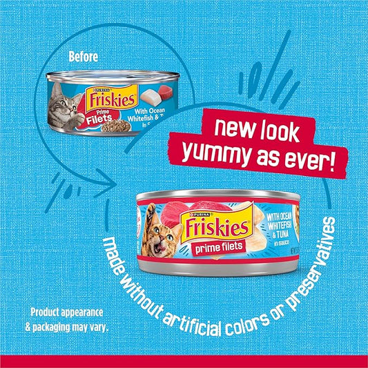 Purina Friskies Prime Filets With Ocean Whitefish and Tuna in Sauce High Protein Wet Cat Food - (Pack of 24) 5.5 oz. Cans