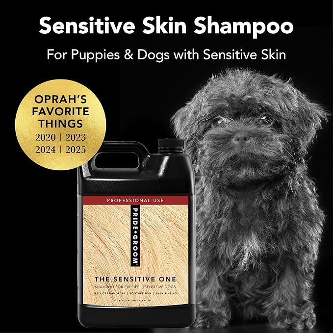 Pride and Groom The Sensitive One | Dog Grooming Shampoo for Puppies and Dogs with Itchy, Dry Skin| Tearless All Natural Body Wash with Essential Oils to Soothe Skin and Reduce Dandruff – 128oz