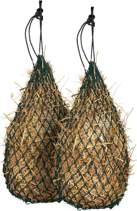 Majestic Ally 2 pcs Slow Feed 42” Hay Net for Horses, Strong Small 2x2” Holes, Nylon Rope Hanging, Adjustable Travel Feeder for Trailer and Stall, Simulates Grazing, Reduce Waste