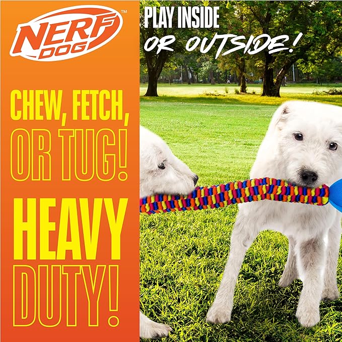 Nerf Dog Rainbow Vortex Chain Tug Dog Toy, Lightweight, Durable and Water Resistant, 19 Inches, For Medium/Large Breeds, Single Unit, Rainbow Colored