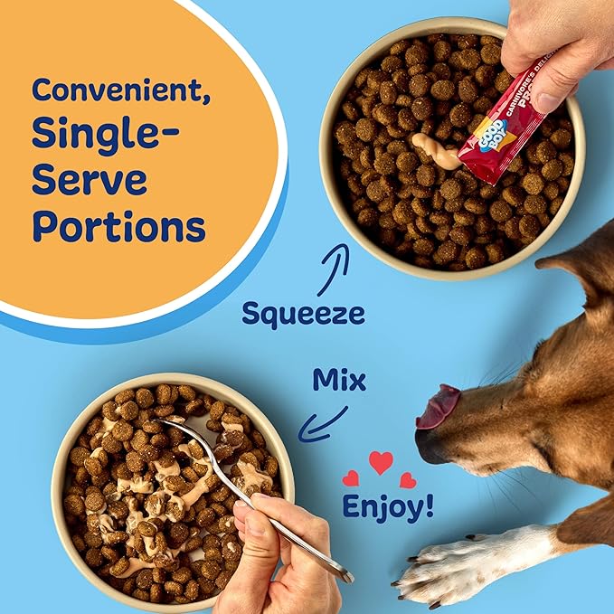 Good Boy Carnivore’s Delight Protein Purees Dog Food Mixers for All Adult Dogs, 10 Count, Easy Single-Serve Triple Flavor Topper Treats with Duck, Beef and Rabbit
