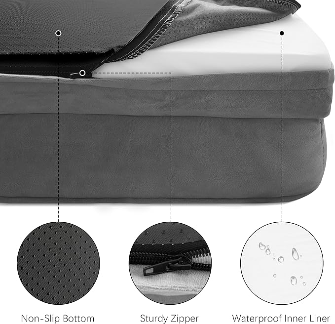 Spotted Play Orthopedic Dog Bed with Sides - Dog Sofa Beds for Large Dogs, Supportive Foam Pet Couch Bed with Washable Removable Cover, Waterproof Lining and Non-Slip Bottom, Grey - L-Plus