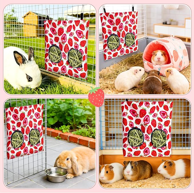 2 Pack Rabbit Guinea Pig Hideout Guinea Pig Hay Bags for Rabbits Hanging Hay Feeder Chinchillas Hamsters Bunny Small Animal House Cage Accessories Bag