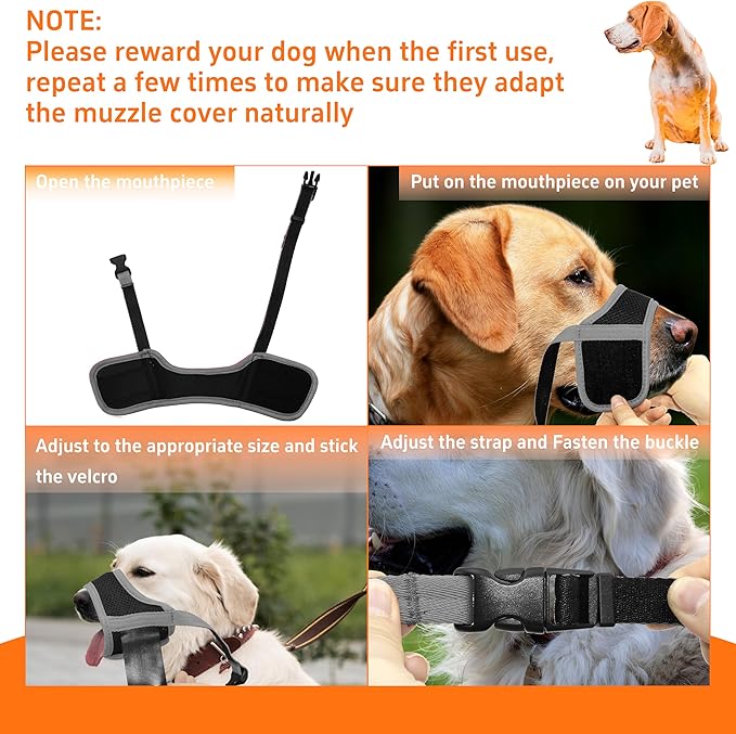 Seyezo Dog Muzzle, Soft Breathable Muzzle for Small Medium Large Dogs, Air Mesh Nylon Muzzle Cover Prevent Biting Barking Chewing, Adjustable Drinkable Pet Muzzle 6 Sizes(Grey,L)