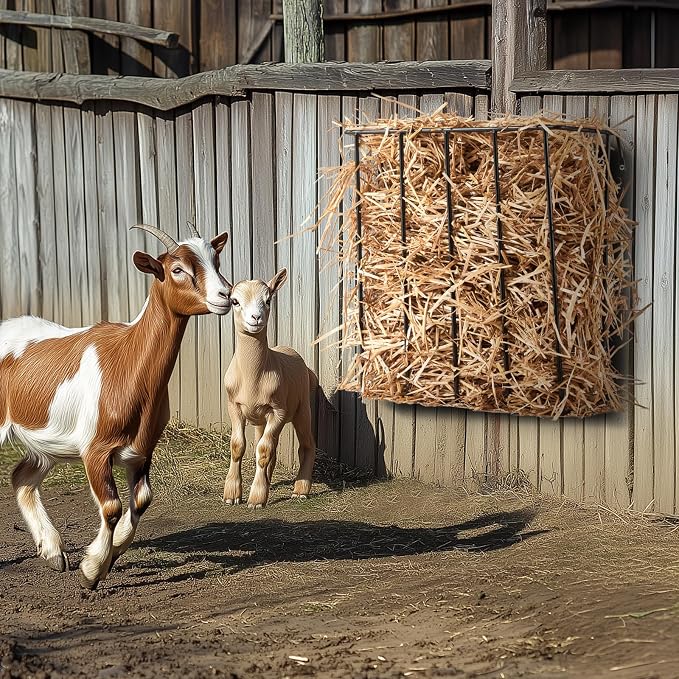 VEVOR Livestock Feeder, 24 Gallon Large Capacity, Heavy-Duty Steel Goat Hay Rack, 27'' Long Wall Mounted Horse Hay Holder, Multiple Sided Feeding Rack for Sheep Farm Livestock Indoor Outdoor
