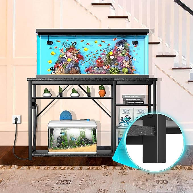 GRLEAF 55-75 Gallon Aquarium Stand: 1000LB Capacity, Built-In Power Outlets, 3-Tier Shelves for Fish Tank Accessories Storage, Heavy-Duty Steel/Wood Hybrid for Fish & Reptile Tanks | Excludes Tank