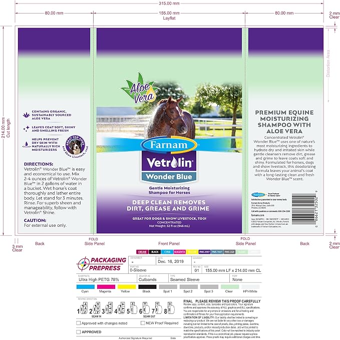 Farnam Vetrolin Wonder Blue Gentle Moisturizing Shampoo for Horses, Livestock and Dogs Blue 32