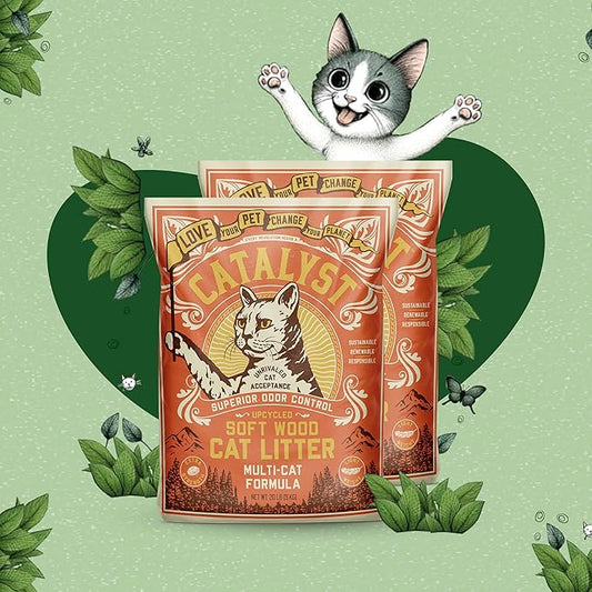 Catalyst Natural Soft Wood Cat Litter (2 Pack, 20lb Bags) - Superior Odor Control, Strong Clumping, Low Dust, and Biodegradable (20lb, Set of 2, Multi Cat)