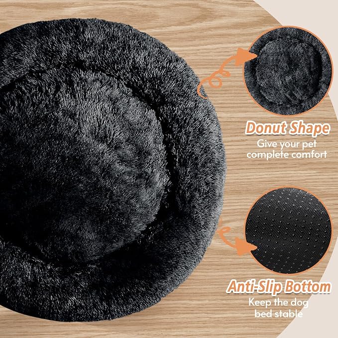 JOLLYVOGUE Dog Bed, Calming Anti-Anxiety Large Dog Bed, Fluffy Donut Cushion for Medium and Large Pets (27"/30"/36")