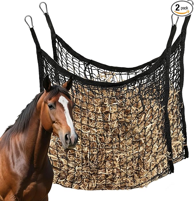 2 Pcs Slow Feed hay nets for Horses Large Capacity Hanging hay Bags 31 x 28 Inch Horse hay Feeder Suitable for All Day Feeding of Horses Goats Sheep Donkey and Trailer,Black