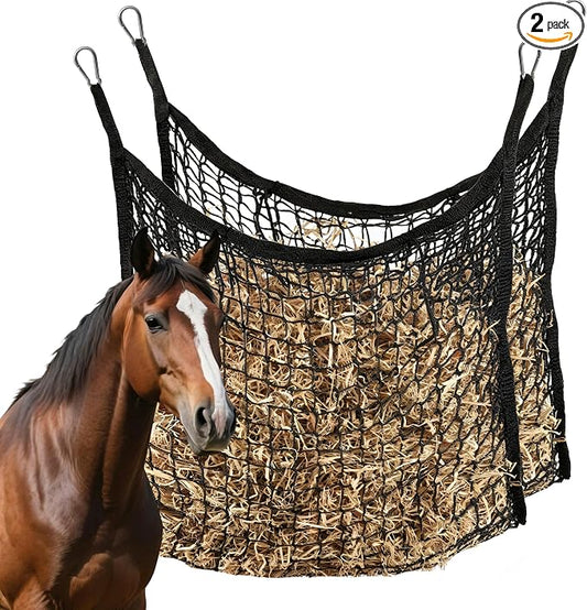 2 Pcs Slow Feed hay nets for Horses Large Capacity Hanging hay Bags 31 x 28 Inch Horse hay Feeder Suitable for All Day Feeding of Horses Goats Sheep Donkey and Trailer,Black