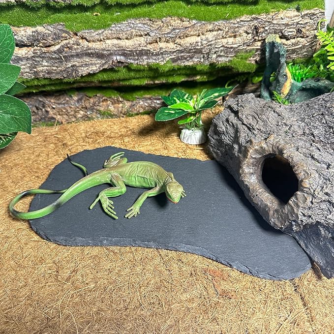 Reptile Basking Platform 11''x5.5'' Turtle Rock Plate Feeding Food Bowl Dish Feed Slate Tortoise Bathing Resting Slab for Lizard Gecko Bearded Dragon Chameleon Snake Frog-2Pcs