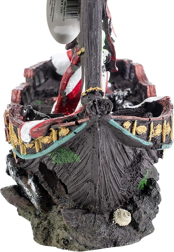 Penn-Plax Deco-Replicas Striped Sail Shipwreck - Realistic Aquarium Shipwreck Ornaments - Durable Resin Nautical Decor for Freshwater & Saltwater Fish Tanks - 14 x 5.5 x 13 Inches, Medium Size