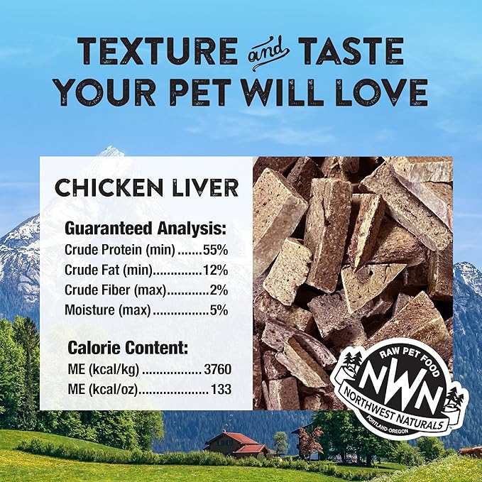 Northwest Naturals Raw Rewards Freeze-Dried Chicken Liver Treats for Dogs and Cats - Bite-Sized Pieces - Healthy, 1 Ingredient, Human Grade Pet Food, Natural, Proudly Made in USA, 3 Oz (Pack of 3)