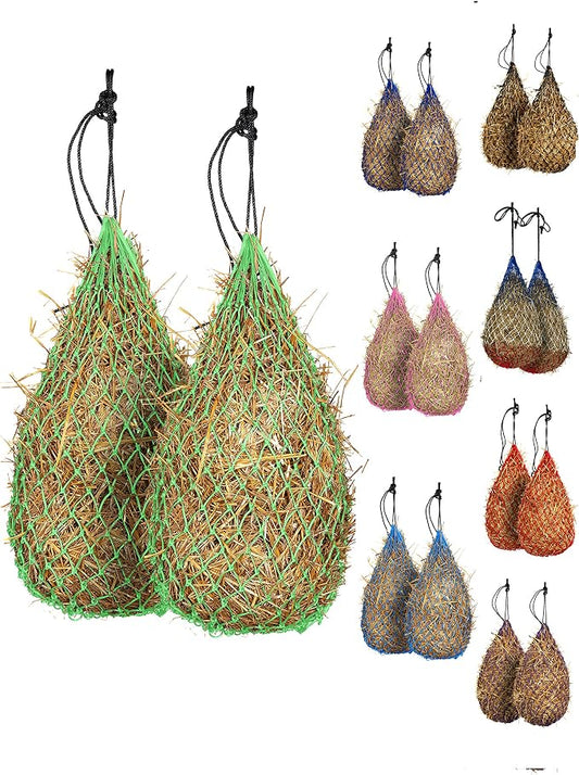 Majestic Ally 2 pcs Slow Feed 42” Hay Net for Horses, Strong Small 2x2” Holes, Nylon Rope Hanging, Adjustable Travel Feeder for Trailer and Stall, Simulates Grazing, Reduce Waste