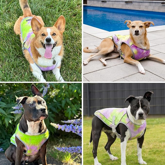 Spark Paws Dog Cooling Vest - SPF 50 UV Sun Protection - Summer Heat Relief Gear for Dogs, Lightweight, Evaporative Cooling - Dog Anxiety Relief Vest During Hot Days - Neon Purple - Size 3XL