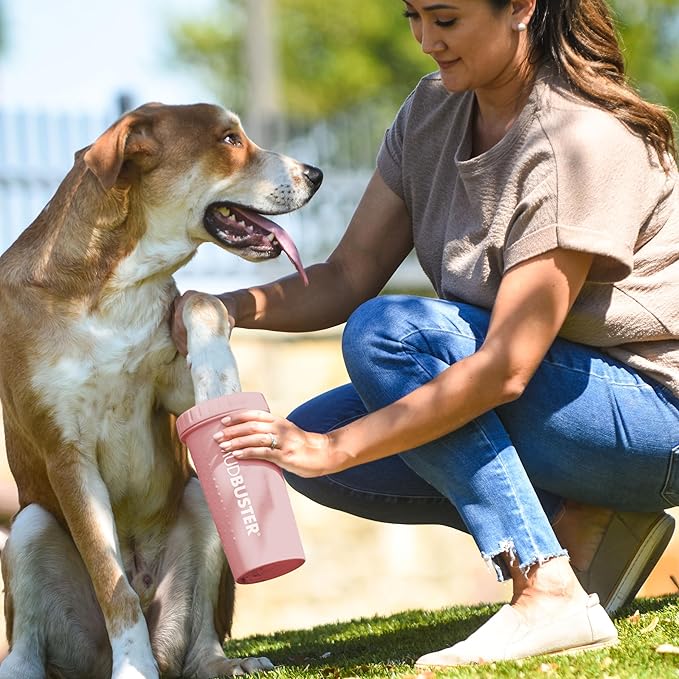 Dexas MudBuster Large Dog Paw Cleaner in Blush - Fits 2.5"-3.5" Wide Paws, Portable Paw Washer for Muddy Paws, Dog Paw Cleaning Cup with Gentle Silicone Bristles, Quick Clean Pet Paw Washer