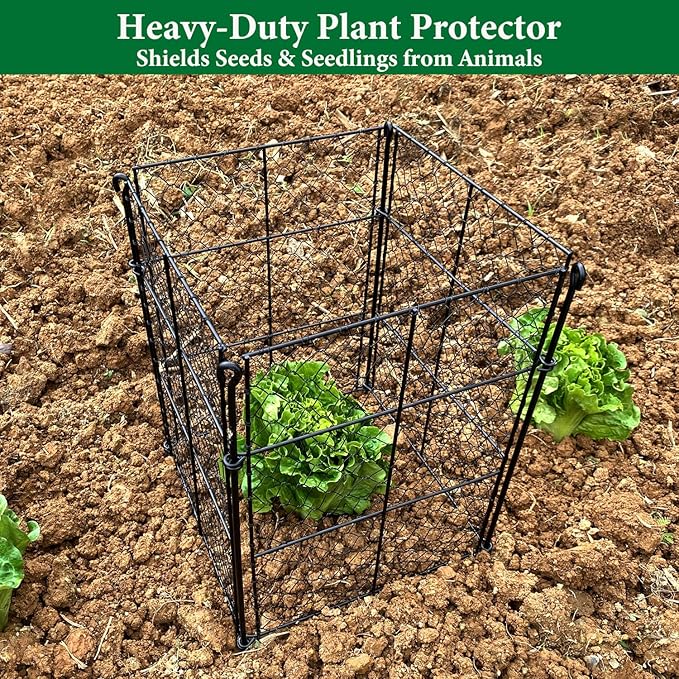 4 Pack Plant Protectors from Animals, 16Pcs DIY Plant Cages 12.6"x12.6"x16", Chicken Wire Garden Animal Barrier, Keep Rabbits & Chipmunks Out for Vegetables, Shrubs & New Plants