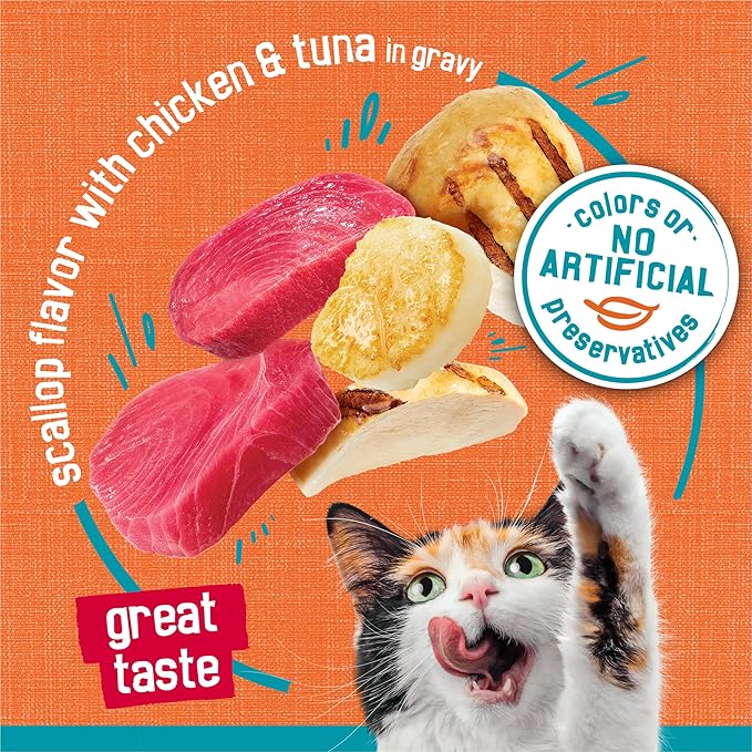Purina Friskies Wet Cat Food Tasty Treasures With Chicken and Tuna in Gravy (Scallop Flavor) - (Pack of 24) 5.5 oz. Cans