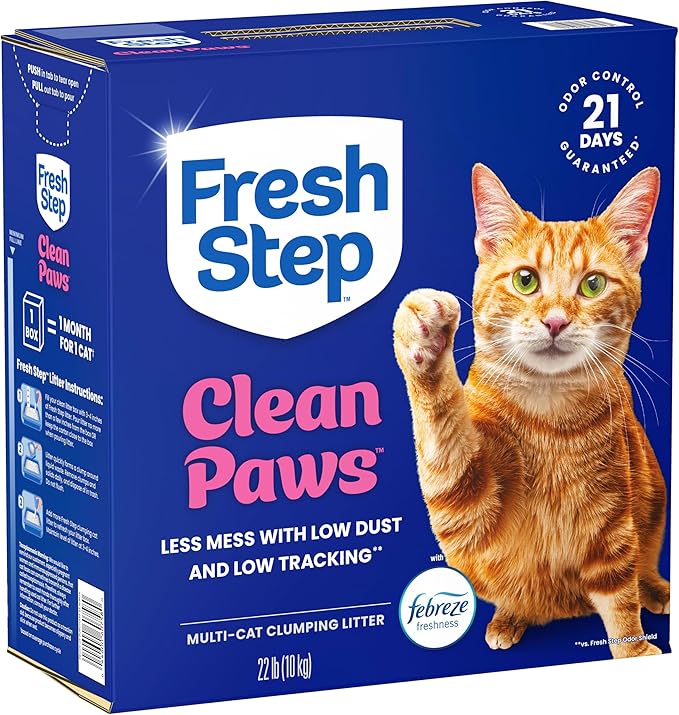 Fresh Step Clean Paws Multi Cat Clumping Litter with Febreze Freshness, 22 lb (Package May Vary)
