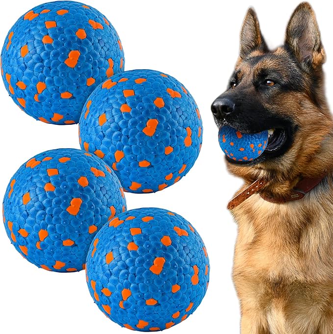 FUSOTO 4Pcs Dog Balls, Tennis Balls for Dog Aggressive Chewers, for Large Medium Small Puppy, Training Catch&Fetch, Water Floats Toys, Blue