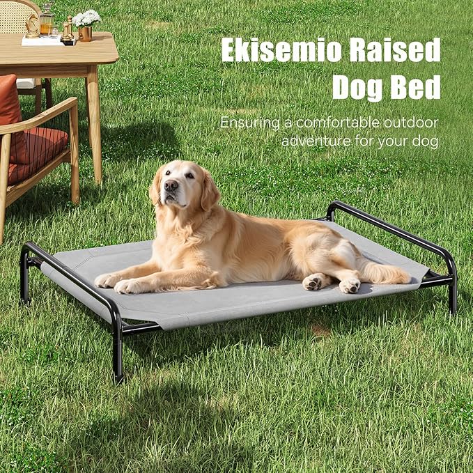 Ekisemio Cooling Breathable Elevated Dog Bed with Metal Frame for Large Dogs, Grey