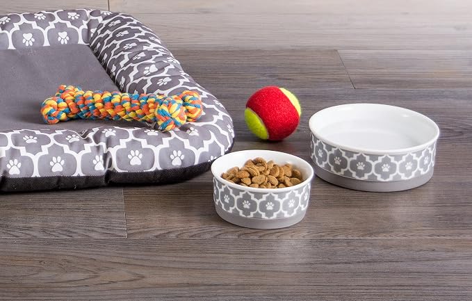 Bone Dry Lattice Collection Pet Bowl & Canister, Single Dish, Small 4.25x2", Gray