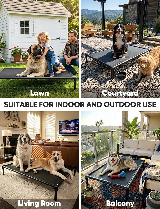 suddus Elevated Dog Bed Waterproof Outdoor, Portable Raised Dog Bed, Dog Bed Off the Floor, Chew-Proof Dog Bed Easy Clean Indoor or Outdoor Use，XX-Large, 56 * 37.5 * 9in, Grey