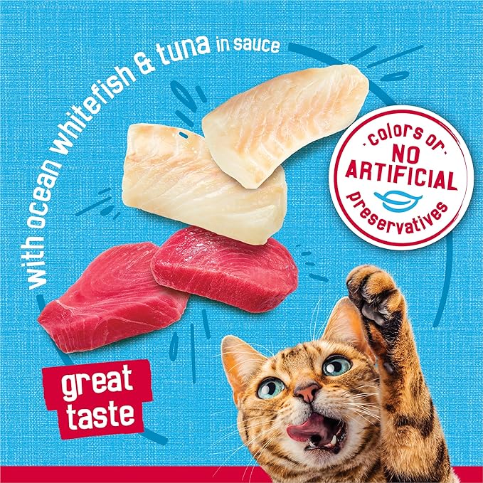 Friskies Purina Prime Filets with Ocean Whitefish and Tuna in Sauce High Protein Wet Cat Food - 5.5 oz. Cans (Pack of 48)