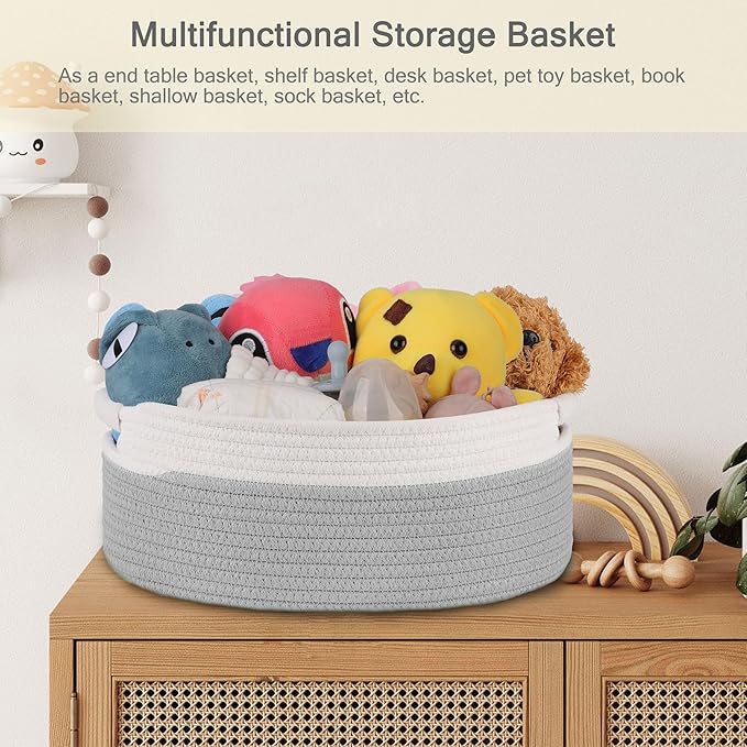 Small Woven Basket with Gift Bags and Ribbons, Empty Baby Gift Baskets for Kids Women Men, Shelf Storage, Small Cat Dog Pet Toy Boxes, 13”x 9”x 5.5”, Cool Gray
