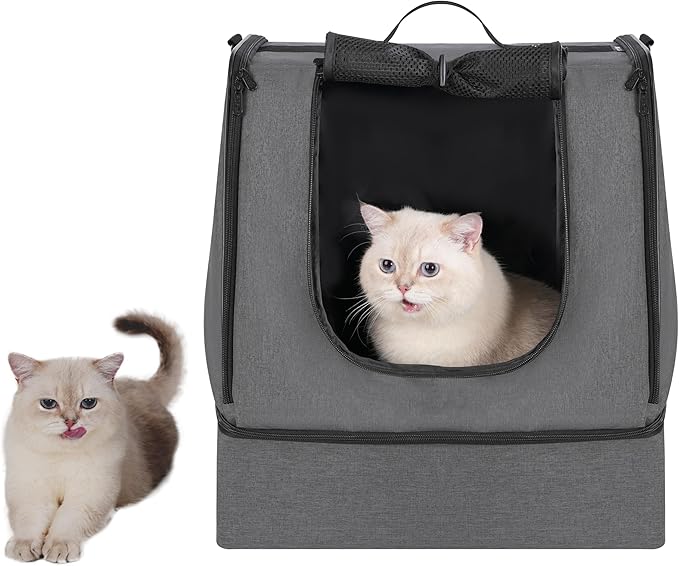 apollo walker Portable Cat Travel Litter Box with Zipped Waterproof Bag,No Collapse with Hard Base Insert at Bottom, No Leakage, No Smell, Easy to Carry, Easy to Use in Hotels, Car Gray