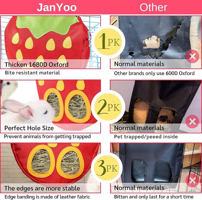 JanYoo Bunny Supplies Food Storage Hay Rack Feeder Rabbit Bag Hanging Manger for Guinea Pigs Chinchilla Gerbils Ferrets
