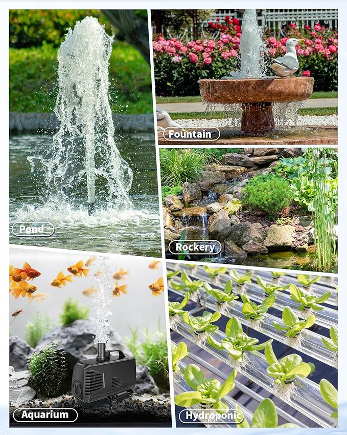 POPOSOAP 880GPH Submersible Pump(3200L/H, 85W), Ultra Quiet Fountain Pump with Over Heating Protection & Filter Sponge 10.5ft High Lift for Pond, Fish Tank, Aquarium, Hydroponics, Waterfall Q105