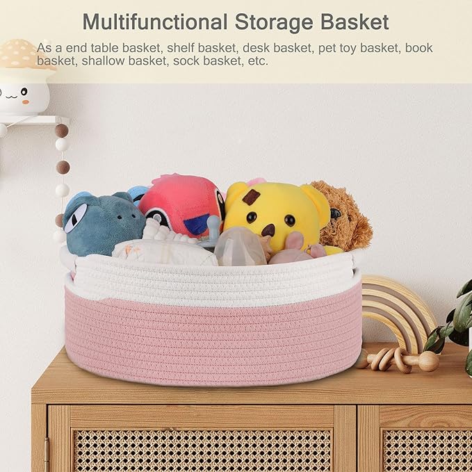Small Woven Basket with Gift Bags and Ribbons, Empty Baby Gift Baskets for Kids Women Men, Shelf Storage, Small Cat Dog Pet Toy Boxes, 13”x 9”x 5.5”, Dusty Pink