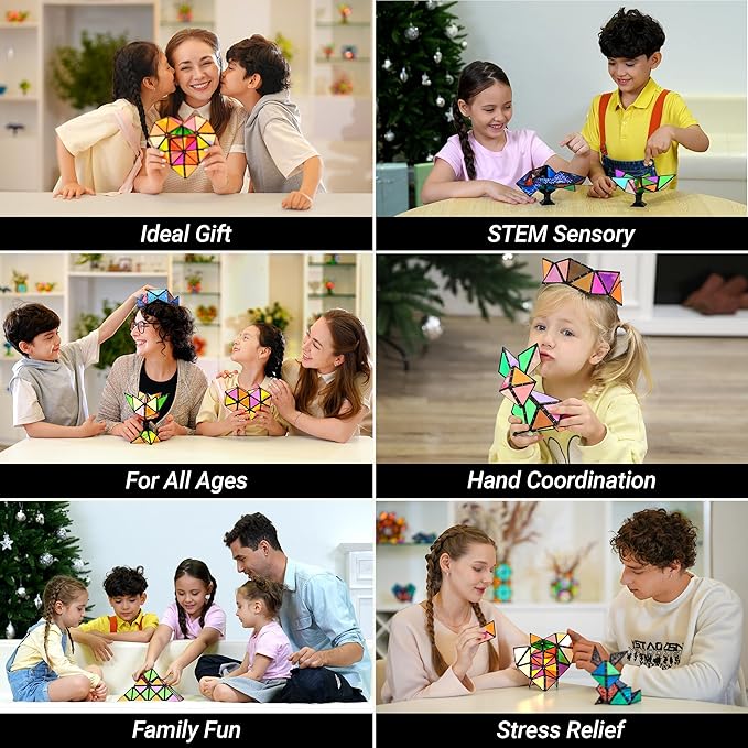 TOSY Magnet Pyramid Stone - 1 Cube Transforms into 1 Billion Shapes (Bunny, Egg, Flowers, Heart), Easter Basket Stuffers Gift, 12 pcs, 243 Magnets, Holographic Design, Puzzle/STEM Toy, 3-Pack