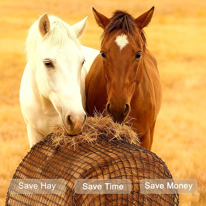 Martx 5X5ft Round Bale Hay Net for Horses Slow Feed,Knotless-Livestock Slow Feed Hay,Fits 4x4 5x5 6x6 Round Bales,Heavy Duty &1.5inch Holes Feeder Nets for Horses Goats Cattle Reduce Waste