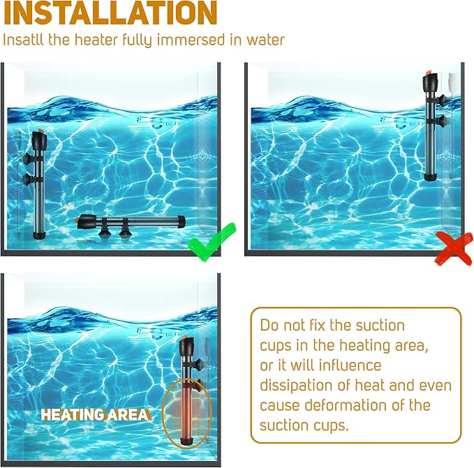 Orlushy Submersible Aquarium Heater, Adjustable Fish Tahk Heater with Free Thermometer Suitable for Marine Saltwater and Freshwater
