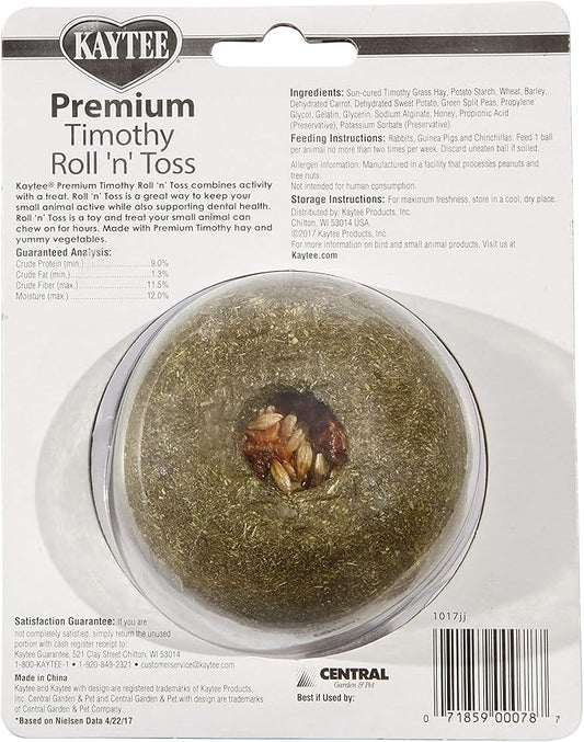 Kaytee Timothy Roll 'n' Toss Toy and Treat for Pet Rabbits, Guinea Pigs, and Chinchillas