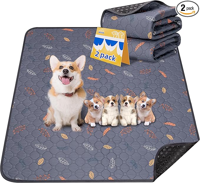 Sunheir 2-Pack Extra Large Reusable Dog Mat for Floor, Dog Playpen, Non-Slip Waterproof Pee Pads, Super Absorbent Washable Pee Pads for Dogs, Pet Whelping Pads, Crate, Potty Training - 36" x 48"