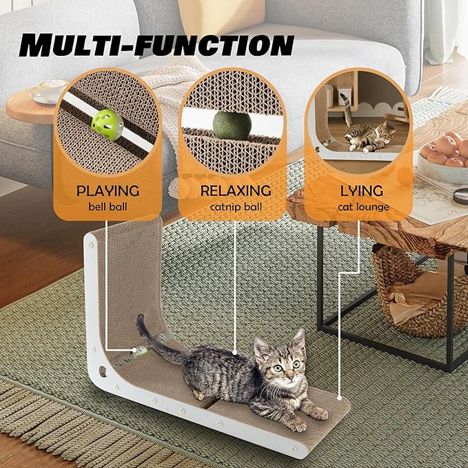 SMARTBEAN Cardboard Cat Scratcher, Vertical Cat Scratching Board, 23.6 Inch L-Shape Cat Scratch Pads with Built-in Catnip Toy Balls, Wall-Mount Cat Scratchers for Indoor Cats