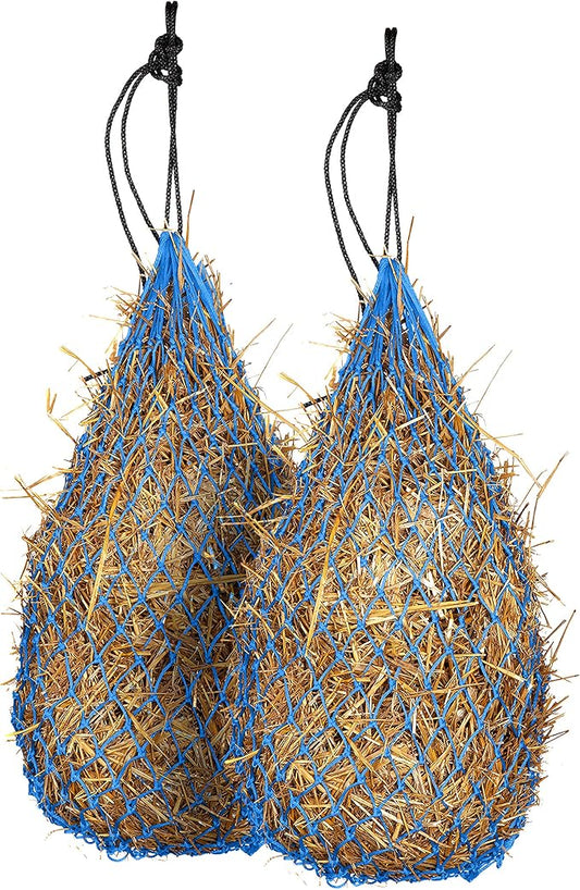 Majestic Ally 2 pcs Slow Feed 42” Hay Net for Horses, Strong Small 2x2” Holes, Nylon Rope Hanging, Adjustable Travel Feeder for Trailer and Stall, Simulates Grazing, Reduce Waste