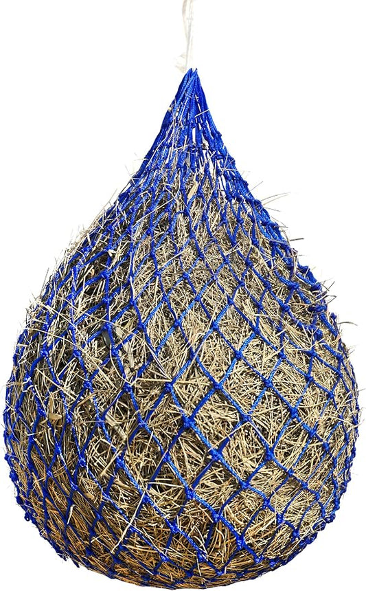 Harrison Howard Slow Feed Hay Net for Horses, 40 Inch Hay Bag Holds 1–2 Flakes, 2 Inch Mesh Durable Hanging Feeder for Stable, Pasture & Livestock-Blue