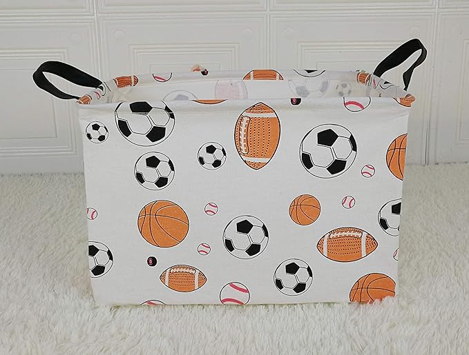 Kid Storage Basket Gift Shelf Basket Toy Storage Bin, Nursery Basket Organizer Box for Children Room Deco With Handles (Basketballs)
