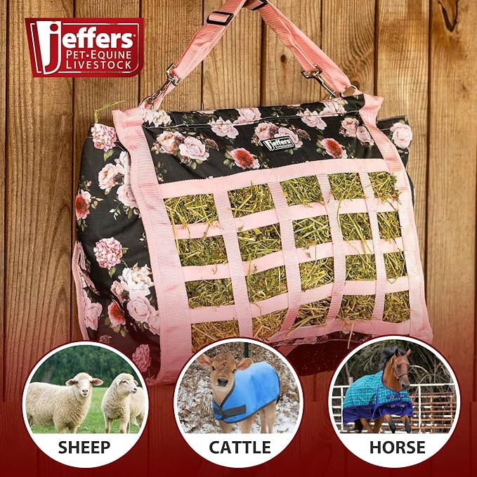 Jeffers Expression Extend Feed Hay Bag for Livestock – Durable 600D Waterproof Hay Feeder for Horse, Cattle, Goat, & Sheep, Top Loading Design w/Mesh Bottom, Farming Essentials, Rose Garden